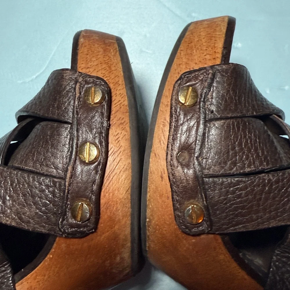 TORY BURCH Women’s 8 M Jodie Brown Leather Woven Platform Heel Sandals - Picture 9 of 15